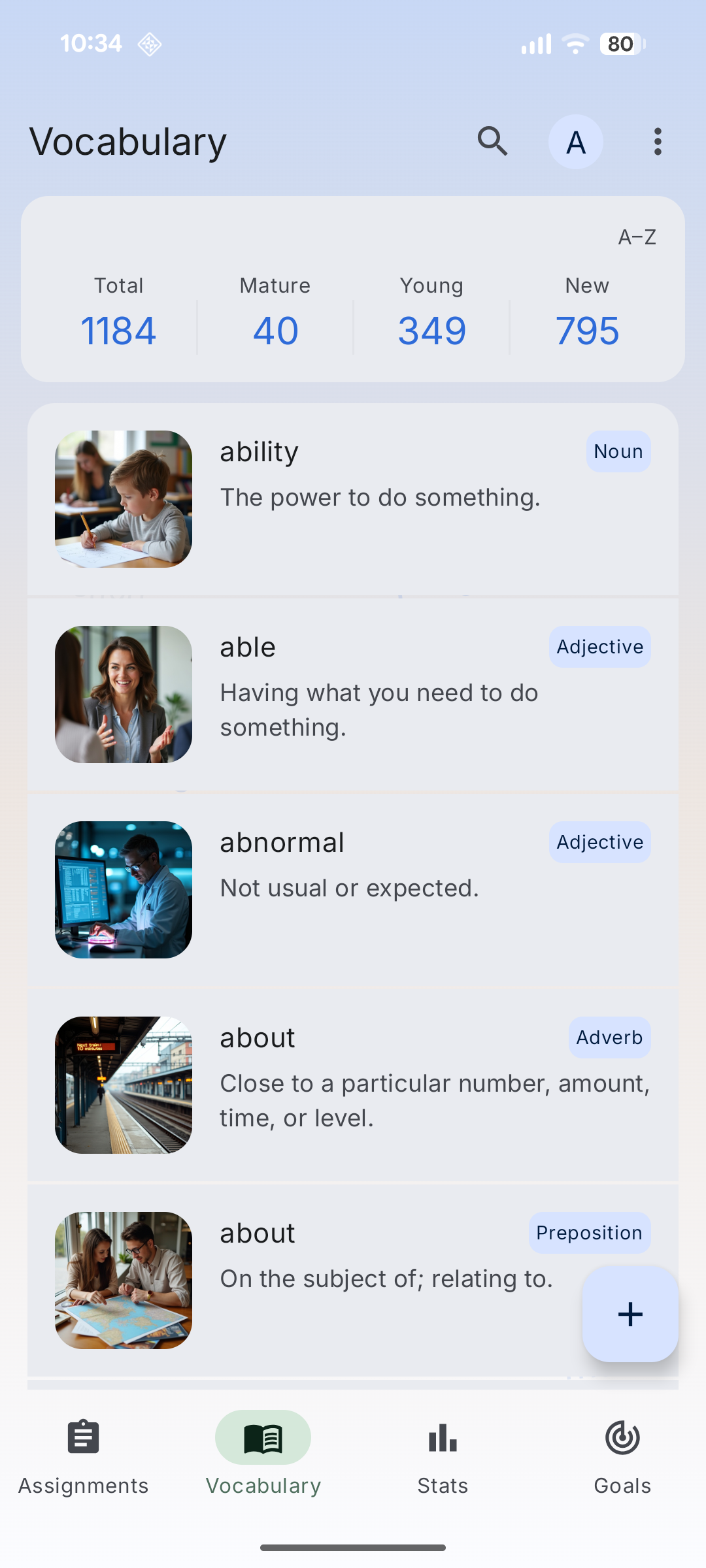 Vocabulary screen